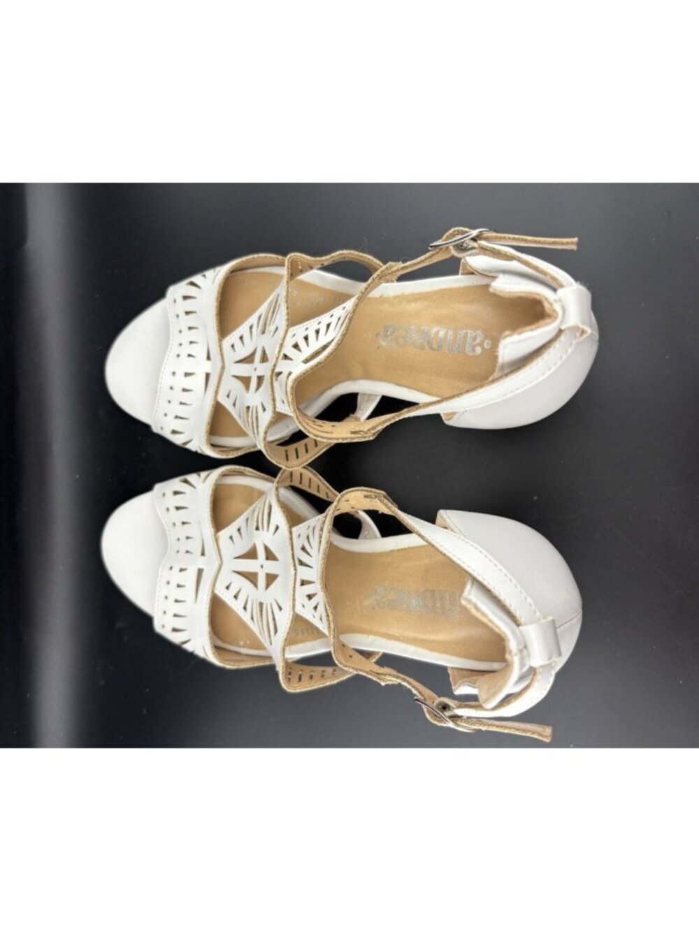 Andrea. White Cutout Heeled Sandals Womens 5.5 Slingback Peep Toe Dress Shoes - Picture 6 of 10